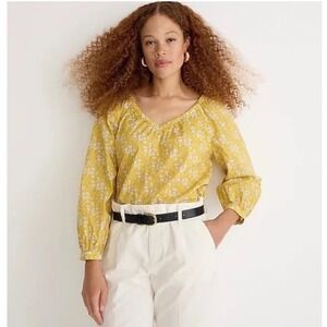 J.Crew Liberty Fabric NWT Floral Puff Sleeve V-Neck Tie Back Top Yellow Medium